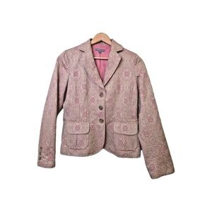 Ann Taylor Jacquard Medallion Pink Cotton Blend Blazer Size 6 Career Spring‎